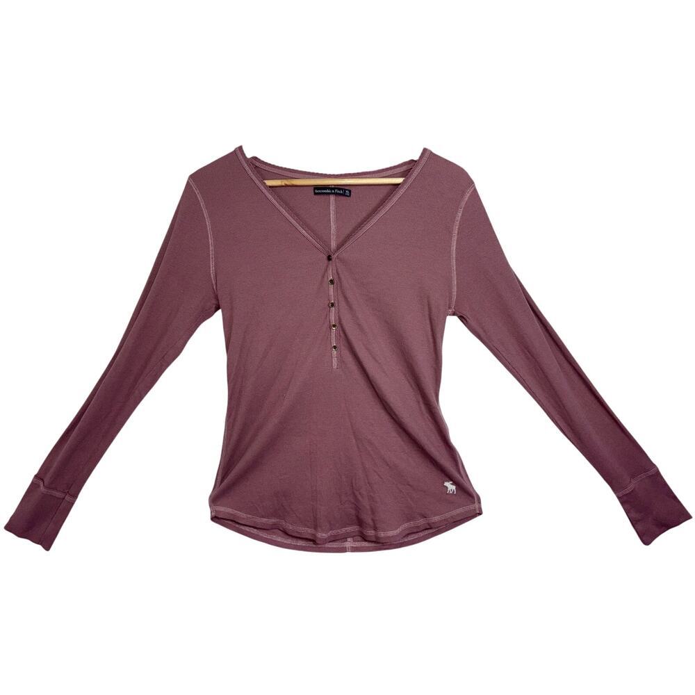 Abercrombie & Fitch Pink Ribbed Knit V-Neck Long Sleeve Henley Blouse Size XL